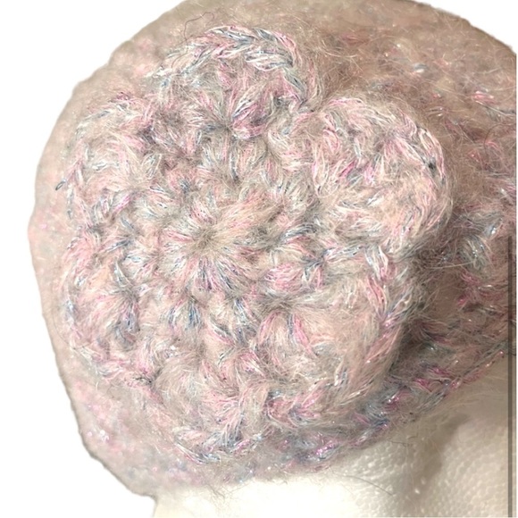 Hand Crafted Knit Winter Hat with Flower in Violet - Picture 3 of 3